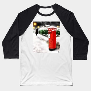 Traditional Christmas Illustration: Red Post Box in Snow [Soft Mix] Baseball T-Shirt